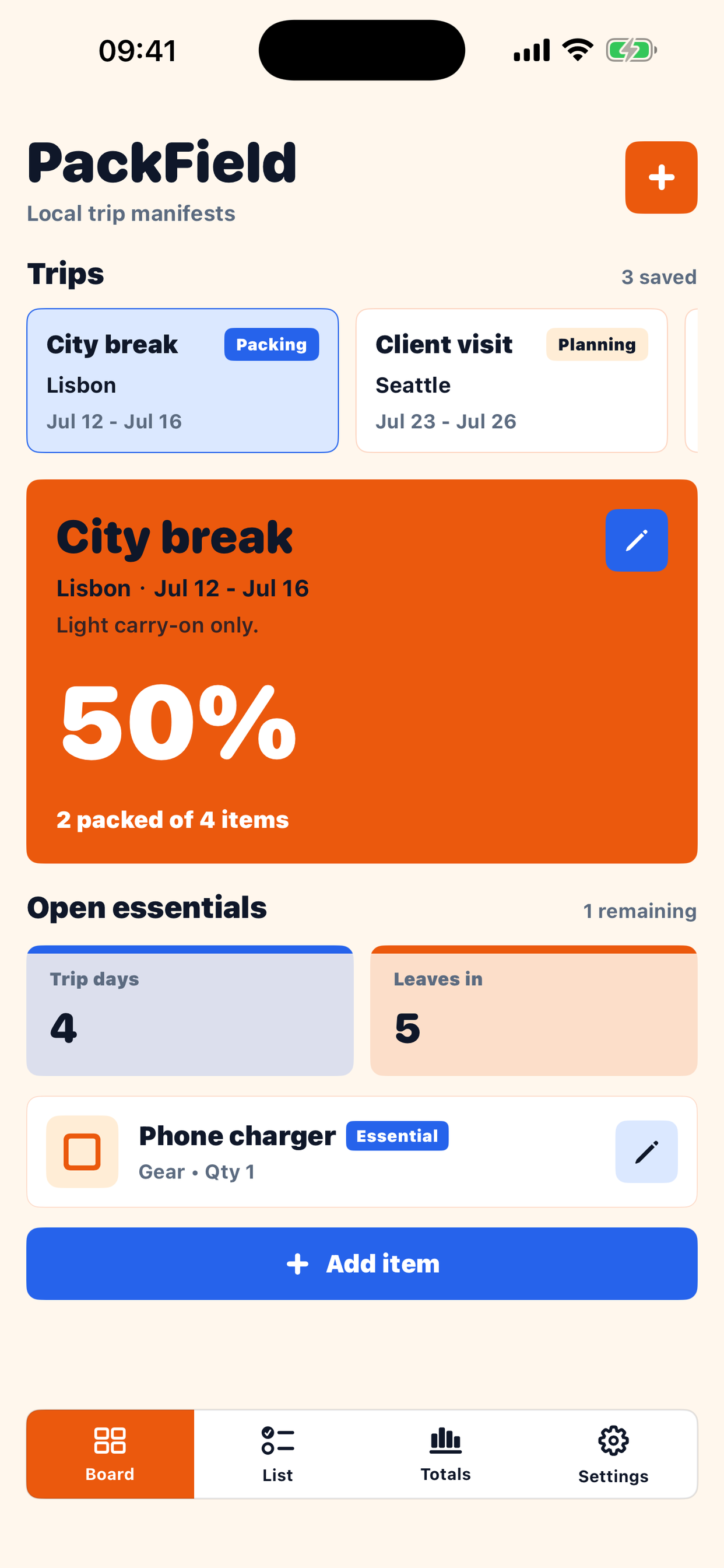 PackField Board screen